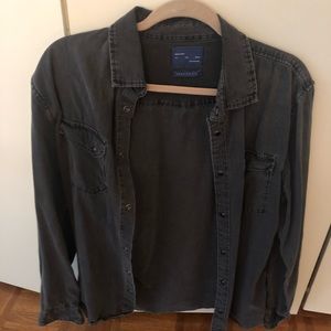 Zara Mens L soft Black Jean Button Down Shirt